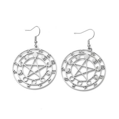 Non-Tarnish 12 Constellations & Moon Phase & Star 304 Stainless Steel Dangle Earrings for Women