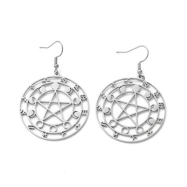 Non-Tarnish 12 Constellations & Moon Phase & Star 304 Stainless Steel Dangle Earrings for Women