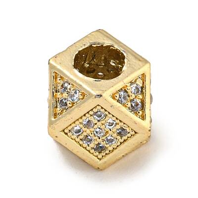 Brass Micro Pave Black/Clear Cubic Zirconia Beads