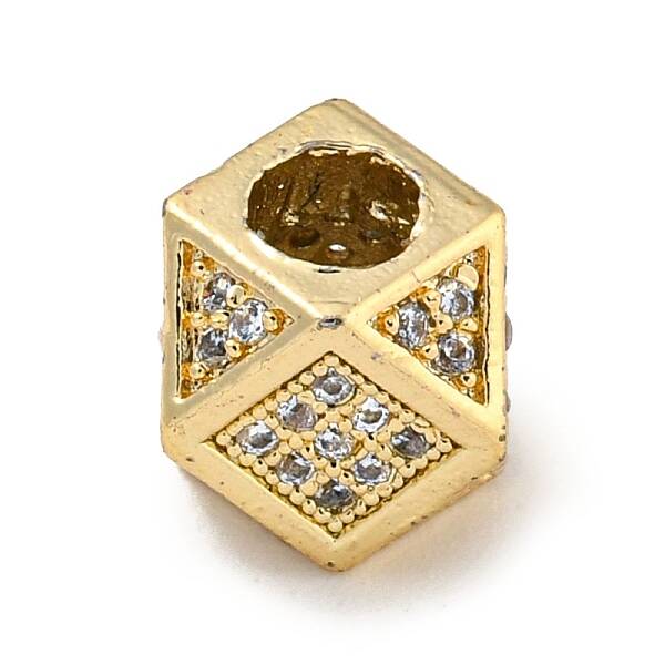 Brass Micro Pave Black/Clear Cubic Zirconia Beads