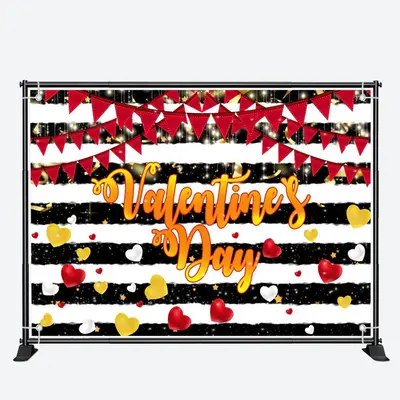 Black And White Stripe Heart Valentines Day Backdrop - Aperturee