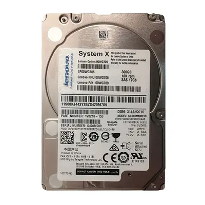 00WG705 Lenovo 300GB 10000RPM SAS 12Gb/s Hot Swap SED 2.5-inch Hard Drive