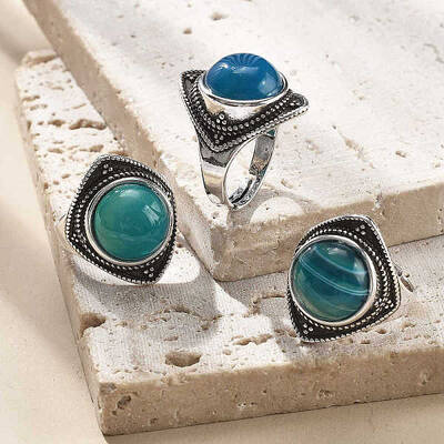 Natural Banded Agate Adjustable Rings