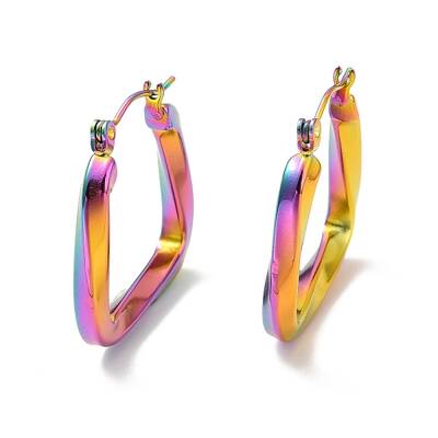 Ion Plating(IP) 304 Stainless Steel Trapezoid Hoop Earrings for Women