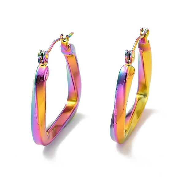 Ion Plating(IP) 304 Stainless Steel Trapezoid Hoop Earrings for Women