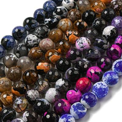 Faceted Natural Fire Crackle Agate Beads Strands