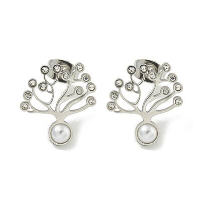 304 Stainless Steel & Rhinestone & ABS Plastic Pearl Stud Earrings