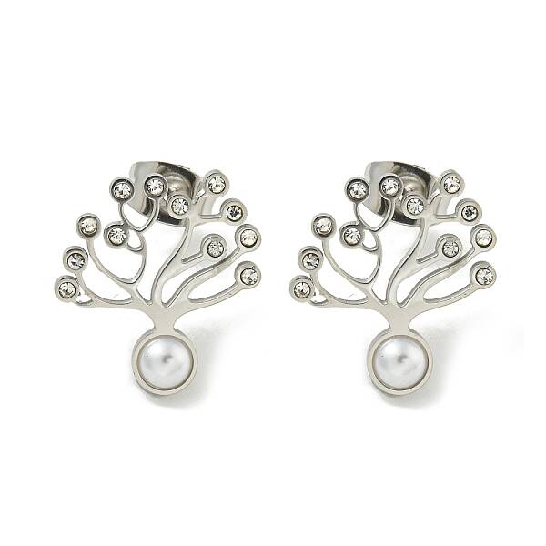 304 Stainless Steel & Rhinestone & ABS Plastic Pearl Stud Earrings