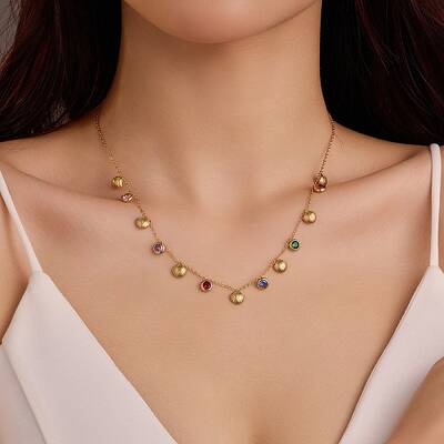 304 Stainless Steel Colorful Cubic Zirconia Flat Round & Shell Shaped Bib Necklaces for Women