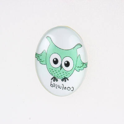 Cartoon Owl Printed Glass Oval Cabochons