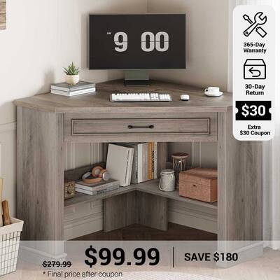 SEDETA | 31.5 Inch Farmhouse Corner Computer Desk with Storage Shelves for Home Office White Home Office Furniture