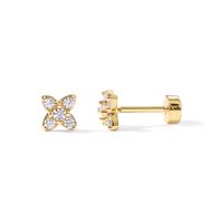 PAVOI 14K Gold Plated 925 Sterling Silver Tiny Flower Cubic Zirconia Flat Back Earrings for Women | Cartilage Studs | Helix P...