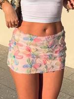 Women's Floral Print Tulle Skirt, Fashionable Cute Slim Mini Skirt for Daily Holiday Vacation Wear, Ladies Bottoms for Summer...