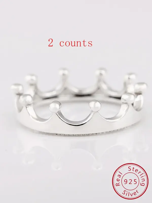 S925 Sterling Silver Crown Design Ring, Fashion Accessories for Women & Girls, Trendy All-match & Exquisite Jewelry for Birth...