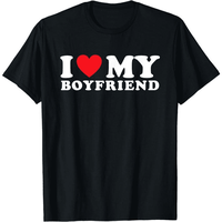100% Cotton I Love My Boyfriend I Heart My Boyfriend T-Shirt Lovers Gift Black Casual Crew Neck Cotton Tee Girlfriend Clothes