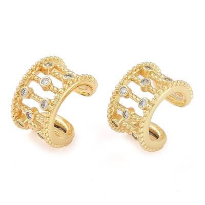 Brass Micro Pave Clear Cubic Zirconia Cuff Earring for Women