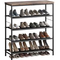 Shoe Rack Organizer 5 Tier Metal Organizer Shelf with Industrial MDF Board and Layer Fabric for Entryway Closet Bedroom Livin...