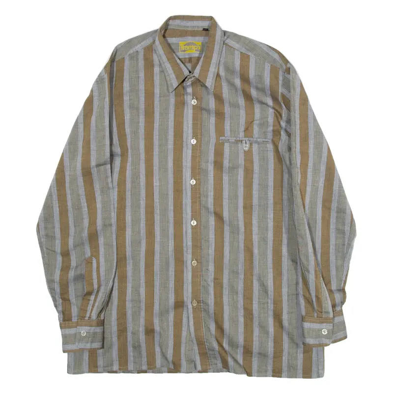 TRAMP'S Mens Shirt Brown Striped Long Sleeve M