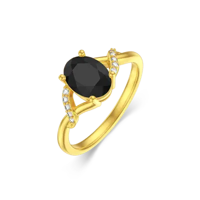 10K Gold Round Shaped Black Agate Personalized Engraving Ring