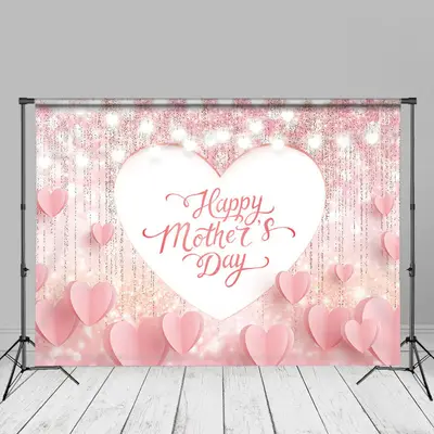 Glitter Pink Heart Bokeh Mothers Day Photo Backdrop - Aperturee