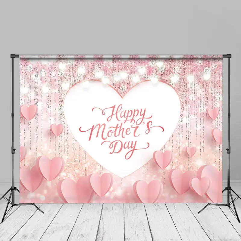 Glitter Pink Heart Bokeh Mothers Day Photo Backdrop - Aperturee