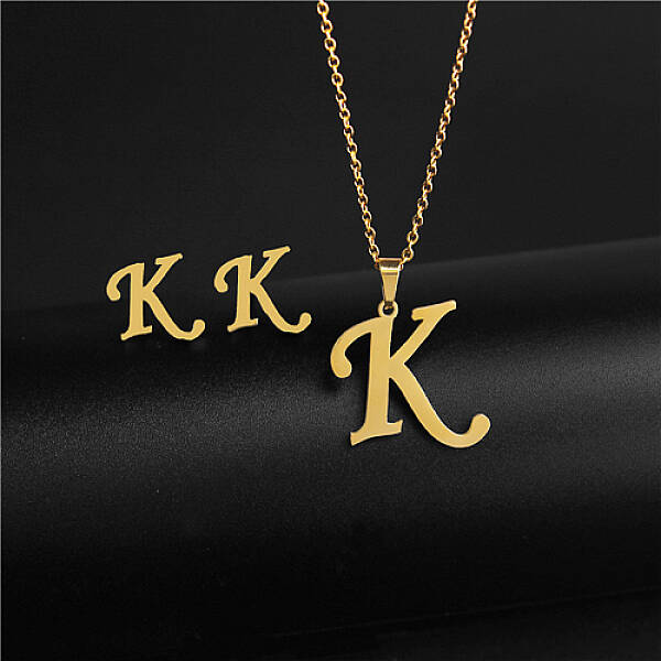 Golden Stainless Steel Initial Letter Jewelry Set