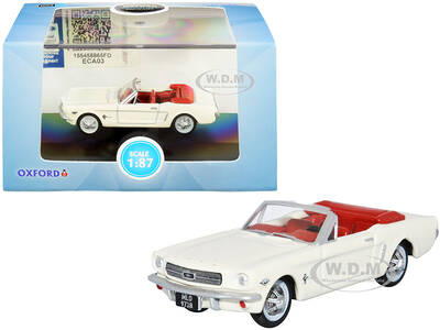 1965 Ford Mustang Convertible Wimbledon White (Goldfinger) with Red Interior 1/87 (HO) Scale Diecast Model Car by Oxford Diec...