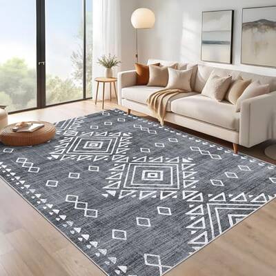Garvee Washable Rug 5x7 Vintage Rug Soft Indoor Non Slip Carpet Tribal Geometric Low Pile Non-Shedding Kitchen Rug Retro Entr...