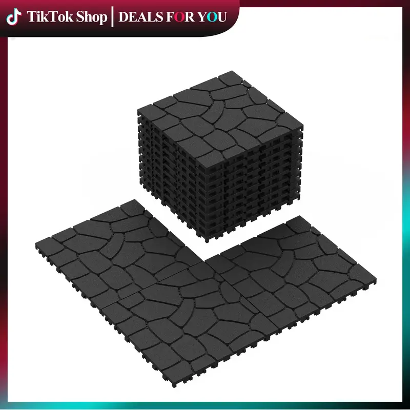 TikTok Shop 44 Pcs Interlocking Deck Tiles 12x12 Easy Quick Installation Easy to Install Clean Suitable for Porch Poolside Ou...