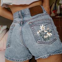 jean shorts Womens Retro Patterned Denim shorts Denim Shorts Women's Summer Jeans High Waisted Ripped Stretch Denim Shorts Fa...