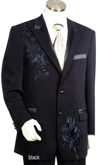 Slim Fit Flat Front Pants Canto Men's Embroidered 2-Piece Fashion Suit: Jacket & Slim Fit Pants
