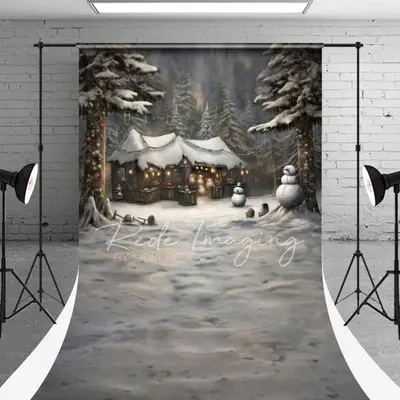 Snowman Pine Forest Christmas Portrait Backdrop - Aperturee