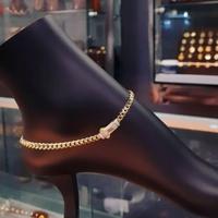Cuban chain women anklet Monaco style 6mm electroplated 14k gold copper material men anklet adjustable length