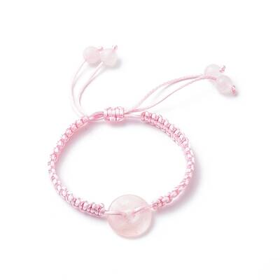 Natural Rose Quartz Pi Disc Braided Bead Bracelet