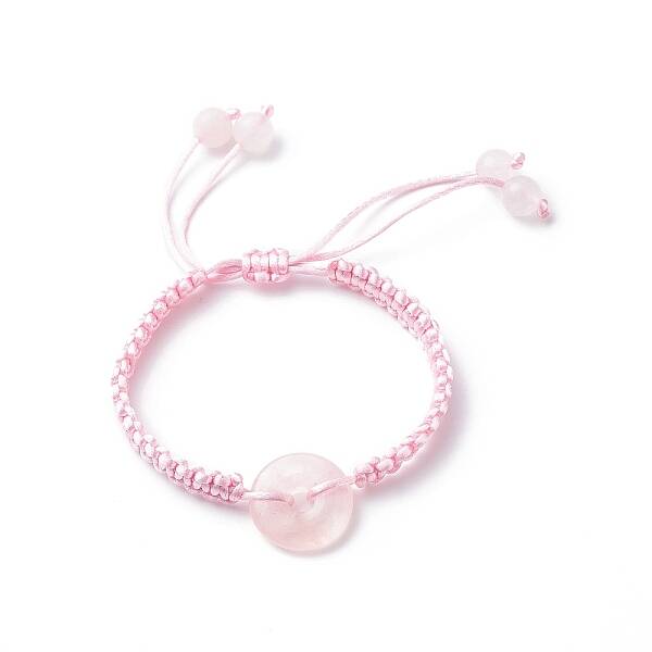 Natural Rose Quartz Pi Disc Braided Bead Bracelet