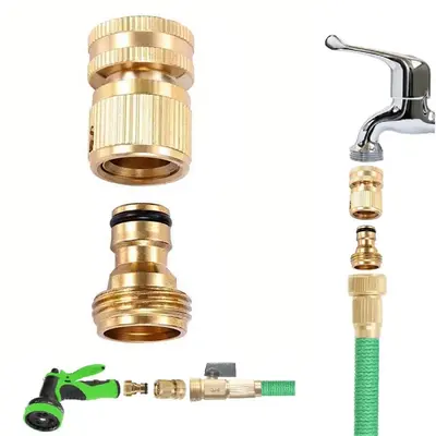 Garden Hose Quick Connectors Kit, 1 Set Solid Brass 3/4 Inch GHT Thread Easy Connect Fittings, No-leak Water Hose Male Female...