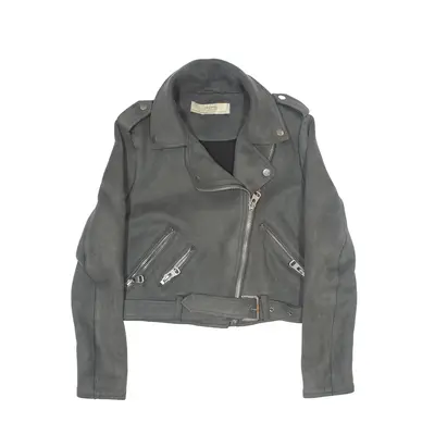 ZARA BASIC Suede Feel Cropped Biker Jacket Grey Womens XS