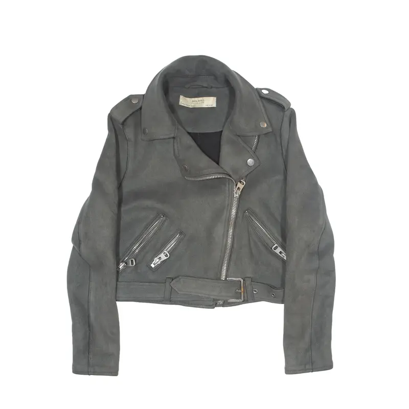 ZARA BASIC Suede Feel Cropped Biker Jacket Grey Womens XS