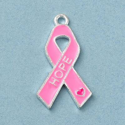 Breast Cancer Pink Awareness Ribbon Theme Alloy Enamel Pendants