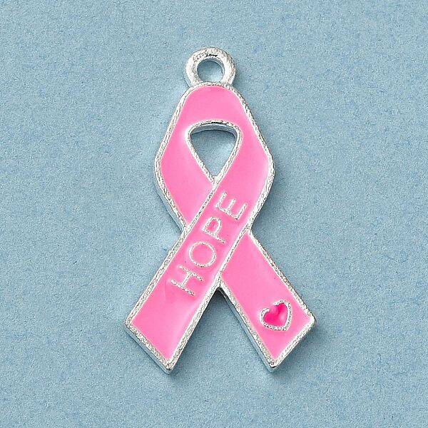 Breast Cancer Pink Awareness Ribbon Theme Alloy Enamel Pendants