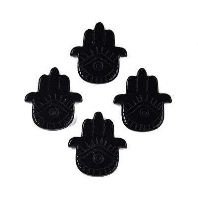 Natural Obsidian Hamsa Hand with Eye Figurines