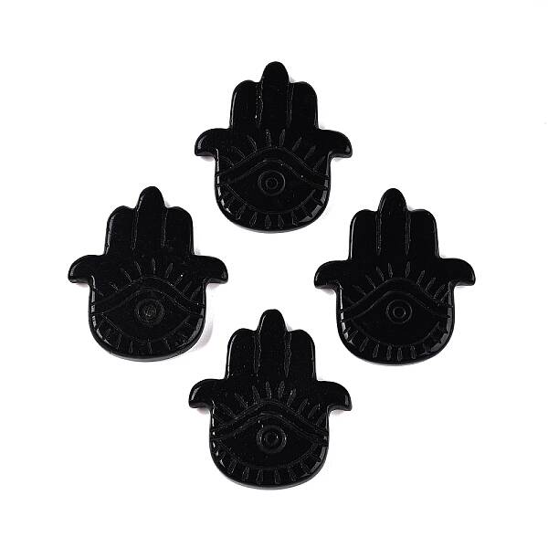 Natural Obsidian Hamsa Hand with Eye Figurines