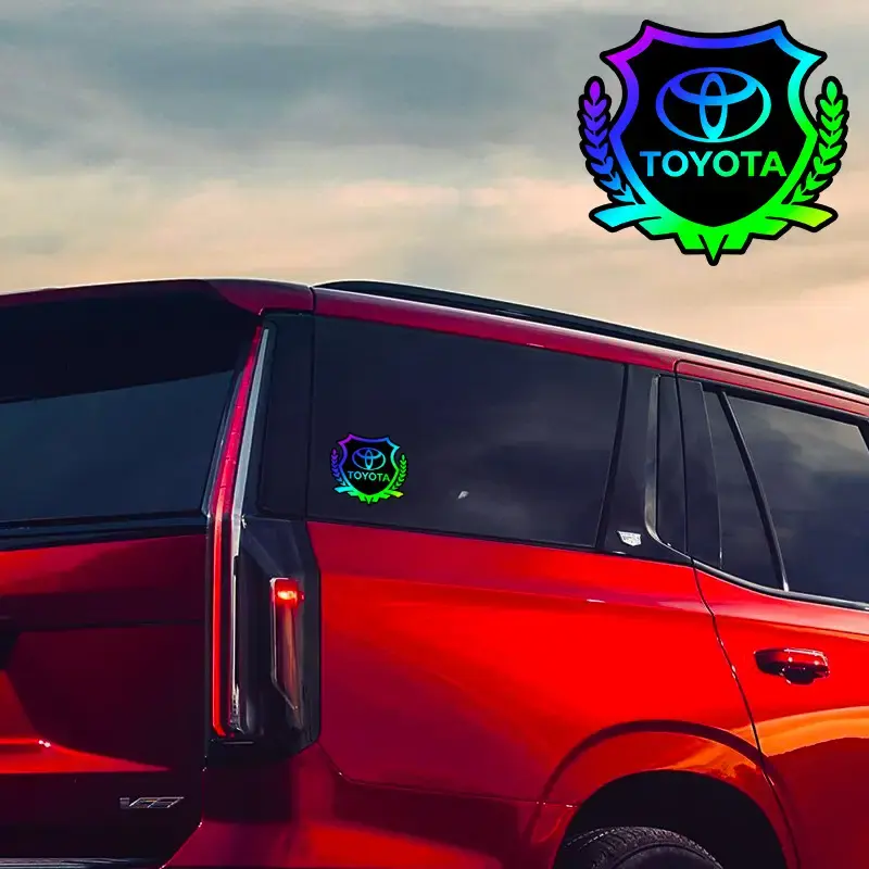 2 pcs 3.5x3.1 inch car stickers PC material laser waterproof wheat ear car logo stickers suitable for Toyota JEEP Ford Honda ...