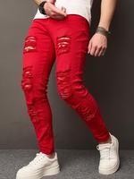 Men's Solid Color Ripped Jeans, Casual Comfy Jeans for Daily Wear, Fashion Men's Ripped Straight Leg Bottoms for All Seasons,...