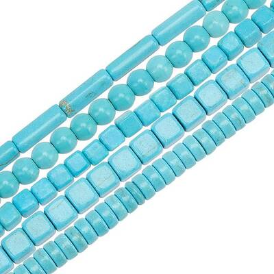 OLYCRAFT 726 Pcs Turquoise Beads Turquoise Round Loose Beads 5 Styles Flat Round Cube Disc Gemstone Beads for Bracelets Neckl...
