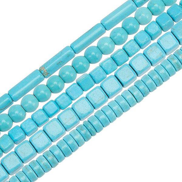 OLYCRAFT 726 Pcs Turquoise Beads Turquoise Round Loose Beads 5 Styles Flat Round Cube Disc Gemstone Beads for Bracelets Neckl...