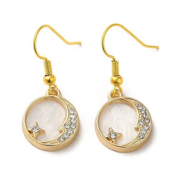 Moon & Star Alloy Rhinestone Dangle Earrings