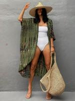 【Plus Size】 Tie Dye Print Tie Front Kimono, Boho Batwing Sleeve Cover Up for Beach Vacation Wear, Summer Clothes Women, ...