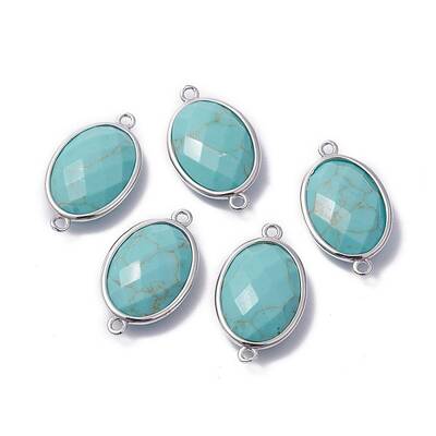 Platinum Tone Brass Synthetic Turquoise Links connectors