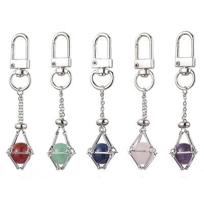 304 Stainless Steel Chain Pouch Natural Gemstone Pendant Decorations